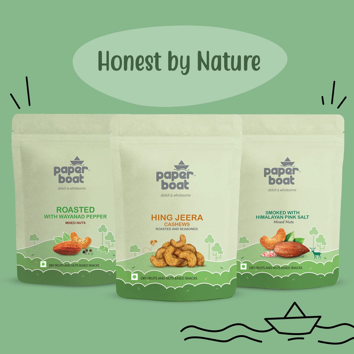 Paper Boat Smoked and Roasted Mixed Nuts with Himalayan Pink Salt, Premium Dry Fruit Mix | Almonds & Cashews, Pouch (200g)