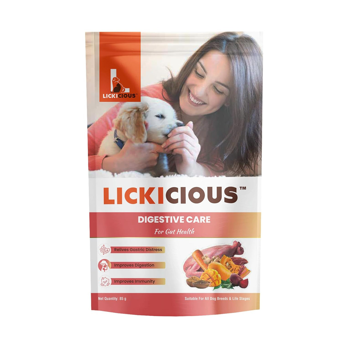 LICKICIOUS Digestive Care Dog Treats | Nutritional Soft Treats for Dogs | No Sugar, No Grains, No Added Water | All Breeds & Life Stages – 85g