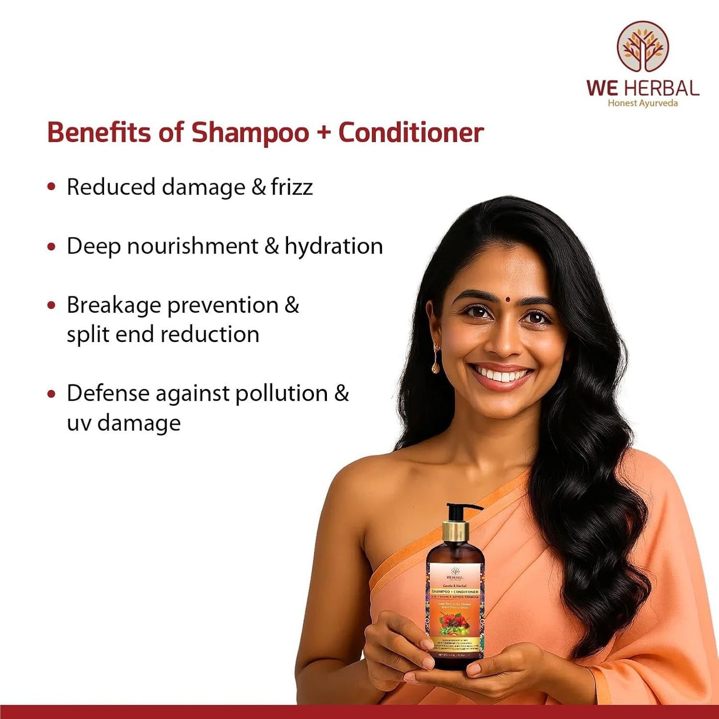 WE HERBAL 2-in-1 Natural Shampoo + Conditioner | Ayurvedic Care for Stronger, Smoother Hair | With Bhringraj, Amla & Argan Oil | Sulphate-Free | 300ml