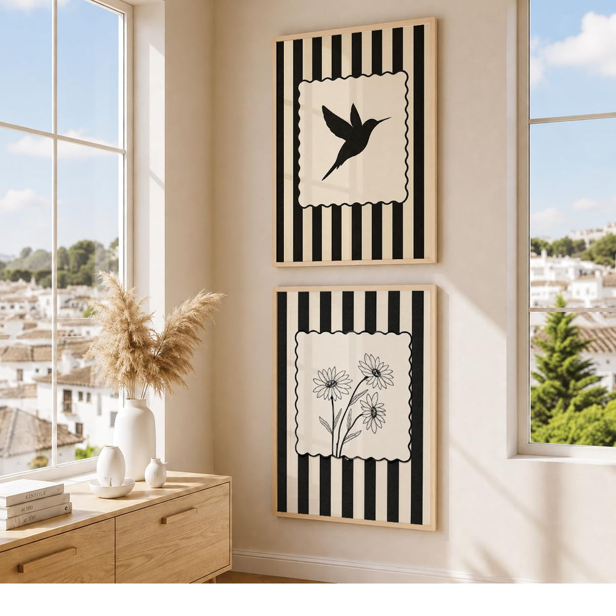 Black & White Wall Art Set of 2 | Botanical Décor (DGN01-Natural10x13 inch)