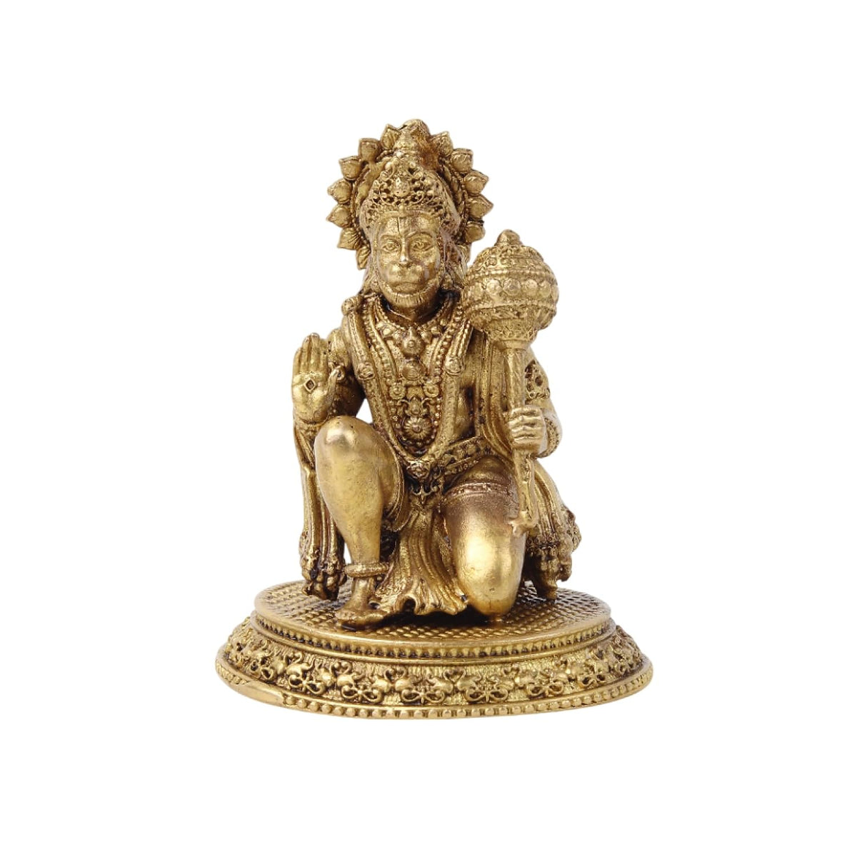 Brass Hanuman Ji Idol | Handcrafted Hanuman Murti for Pooja Room | Home Temple & Festival Gift (Design03: H5 x W5 x H6.5 cm)