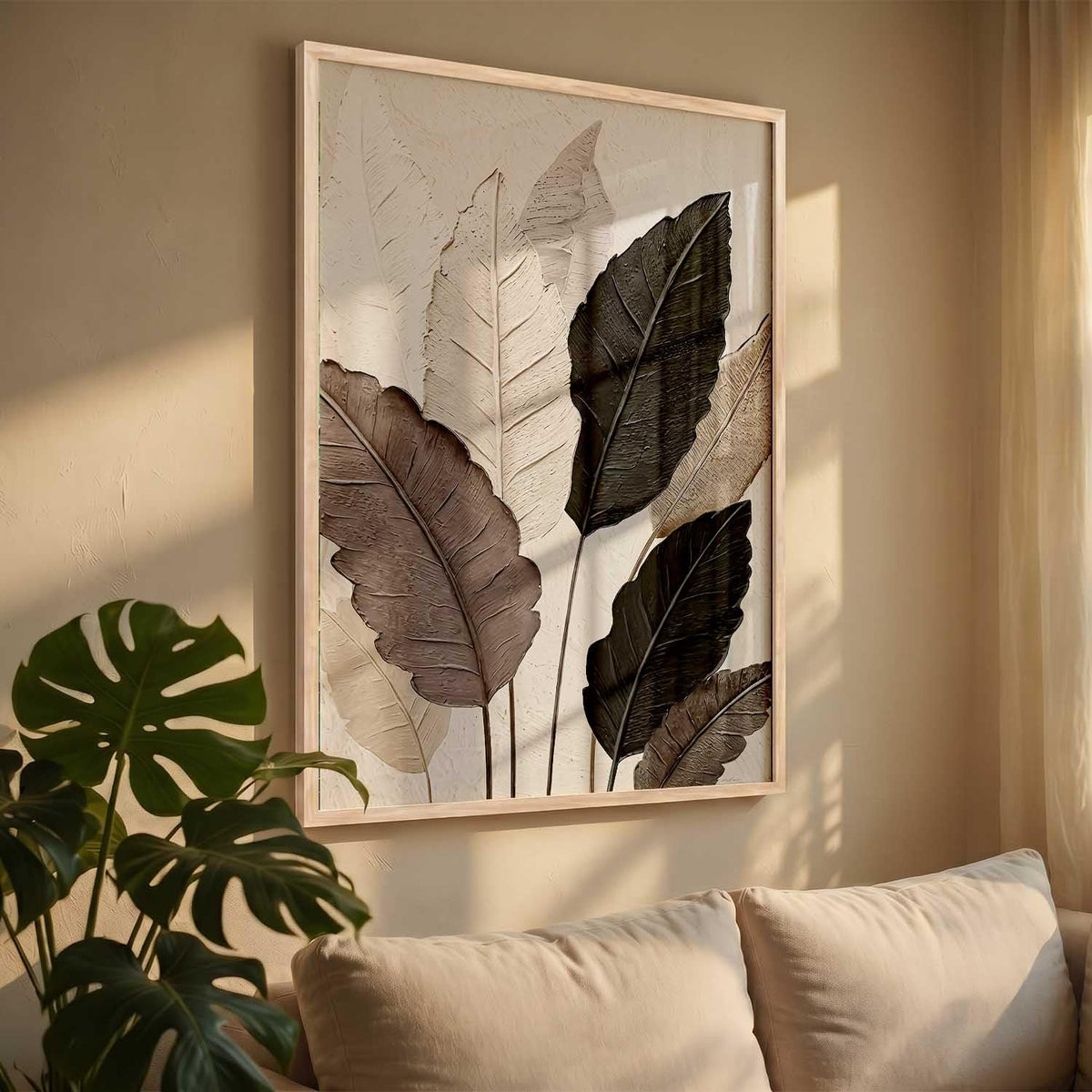 Aesthetic Leaf Art Home Decoration|Paintings With Frame For Living Room Bed Room Hotel Wall Decor Digital Reprint (13x17 inch)