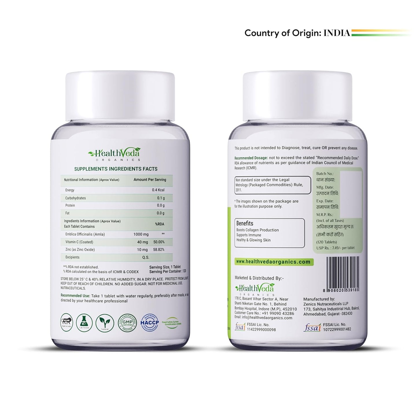 Zephivo HEALTH VEDA ORGANICS PRIVATE LIMITED Natural Vitamin C 1000 mg I 120 Veg Tablets I Boosts Immunity, Antioxidant & Skin Care | For both Men & Women