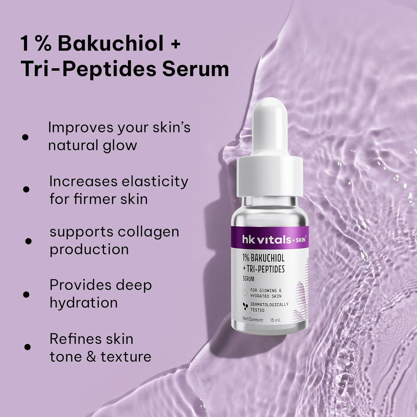 hk vitals 1% Bakuchiol Serum, 15ml | Retinol Alternative | For Glowing & Hydrated Skin, Boosts Collagen Production | All Skin Types