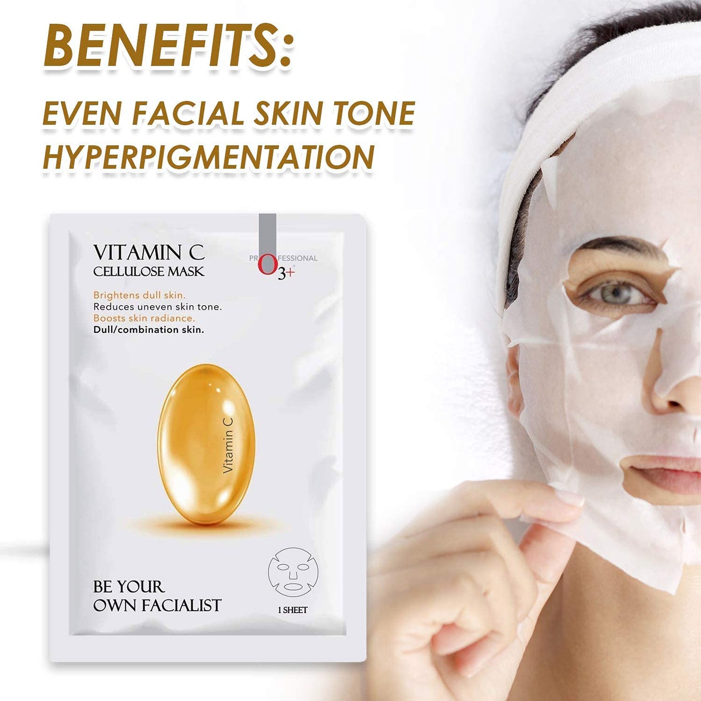O3+ Facialist Vitamin C Cellulose Face Sheet Mask 30g for Pigmentation and Uneven Skin | Suitable for Men and Women