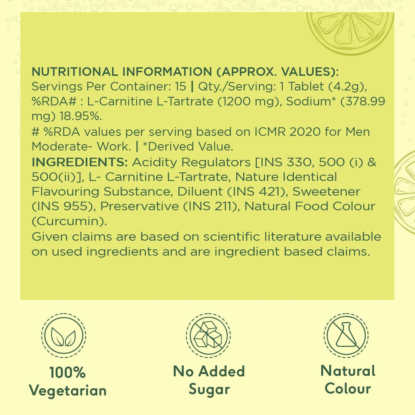 HealthKart HK VITALS L-Carnitine L-Tartrate 1200mg (Lemon Flavour, 30 Effervescent Tablets) | No Added Sugar