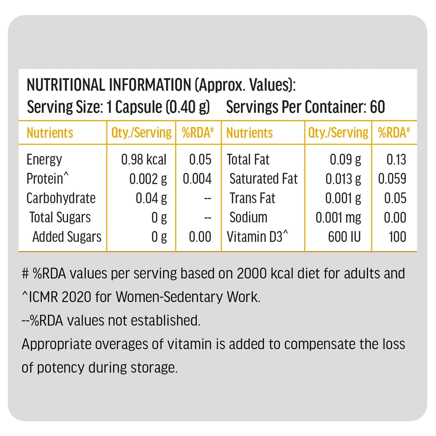 HealthKart hk vitals Vitamin D3 (600 IU) | With Sunflower Oil, Promotes Calcium Absorption | Bone Health, Muscle Strength & Immunity
