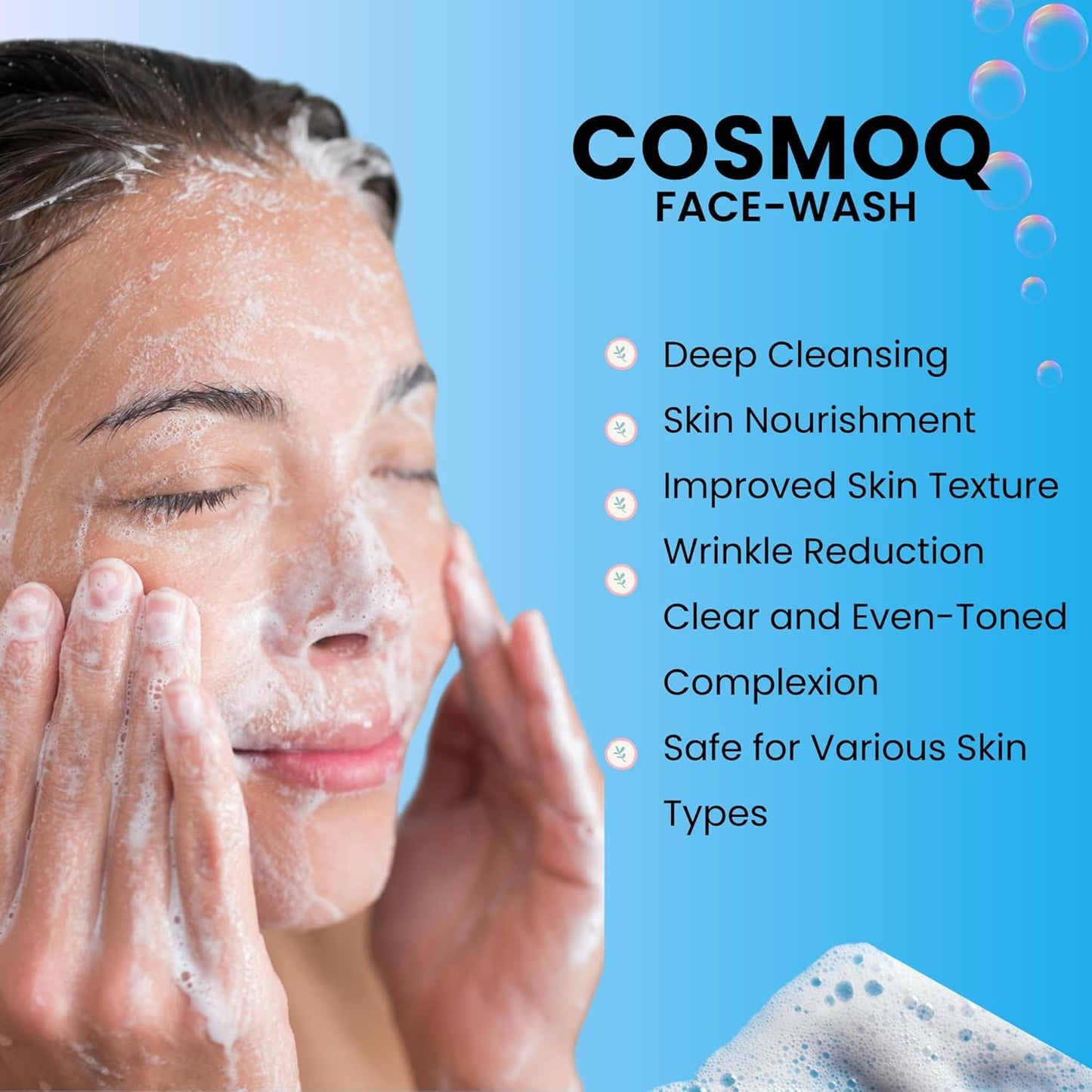 COSMOQ Gel Face Wash | 100ml Gel Cleanser for Men & Women | Deep Cleansing Formula | Gentle & Non-Comedogenic | pH-Balanced for Acne-Prone Skin