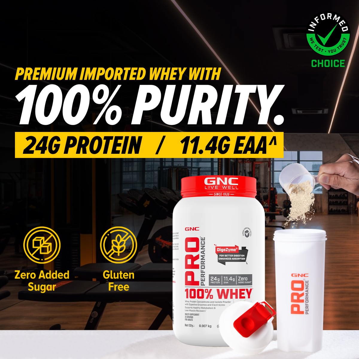 Zehivo GNC Pro Performance 100% Whey Protein Powder | Boosts Strength & Endurance | Builds Lean Muscles | Fastens Muscle Recovery | Formulated In USA | 24g Protein | 5.5g BCAA | Chocolate Fudge | 2 lbs