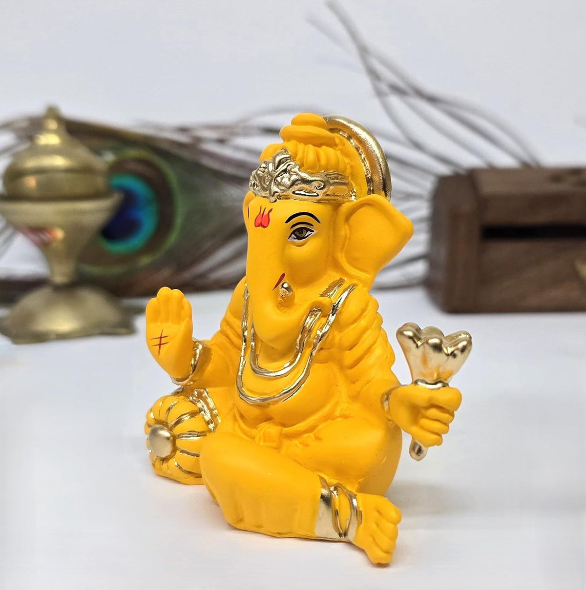 Gold Art India Ganesha Mango Terracotta Finish | for Car Dashboard | Gifting | Office Desk | Home Decor (2.9 inch)