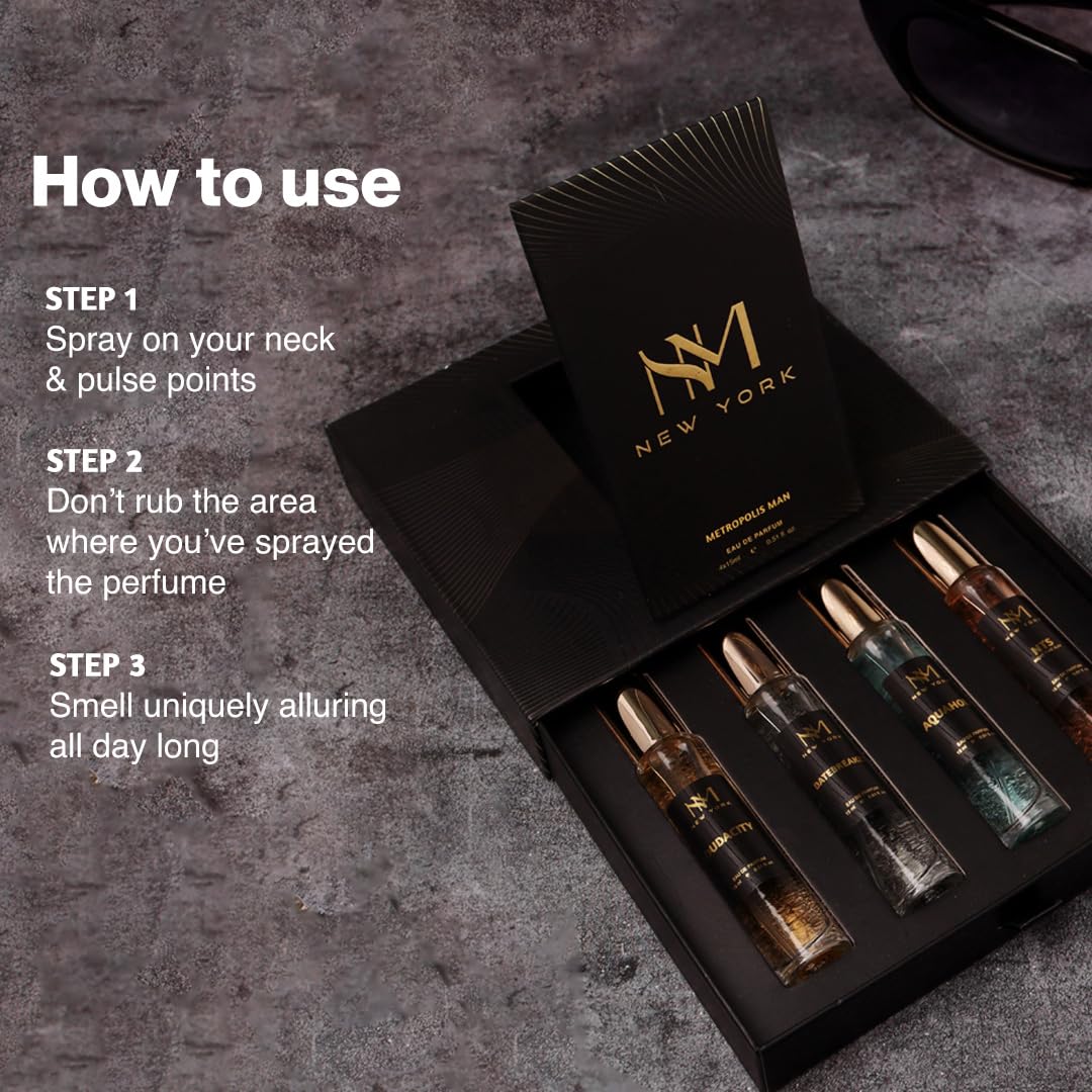 Perfume set with usage instructions on a textured surface