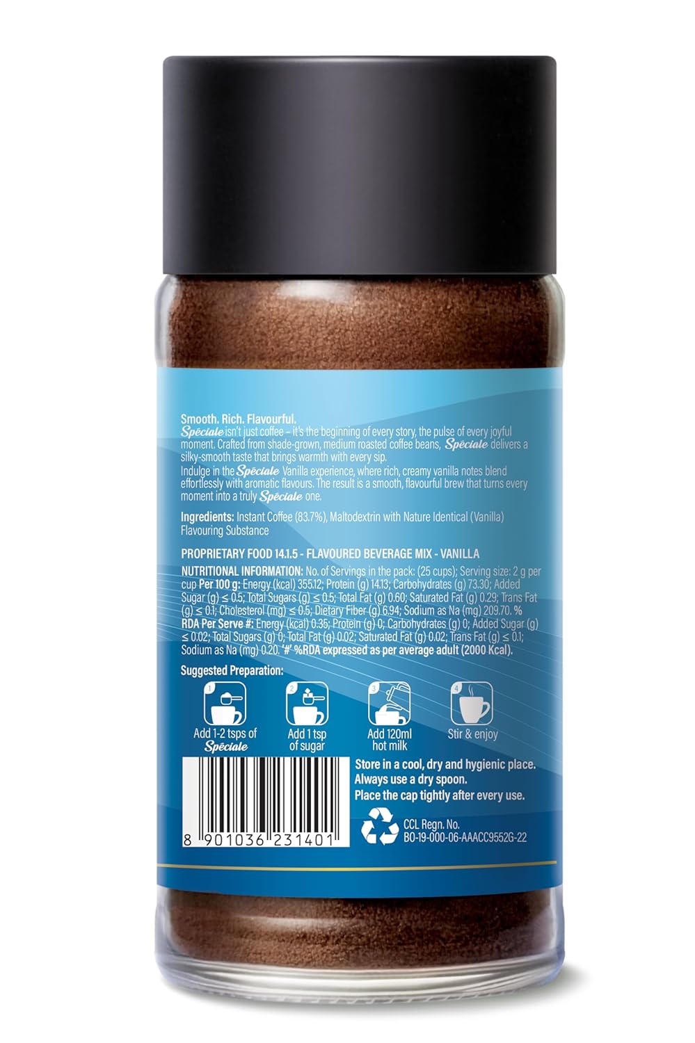 Continental Speciale | Vanilla Flavoured Coffee | 50 gm Jar | Makes 25 Cups | Instant flavored Coffee for both Hot & Cold Coffee | Medium Roast