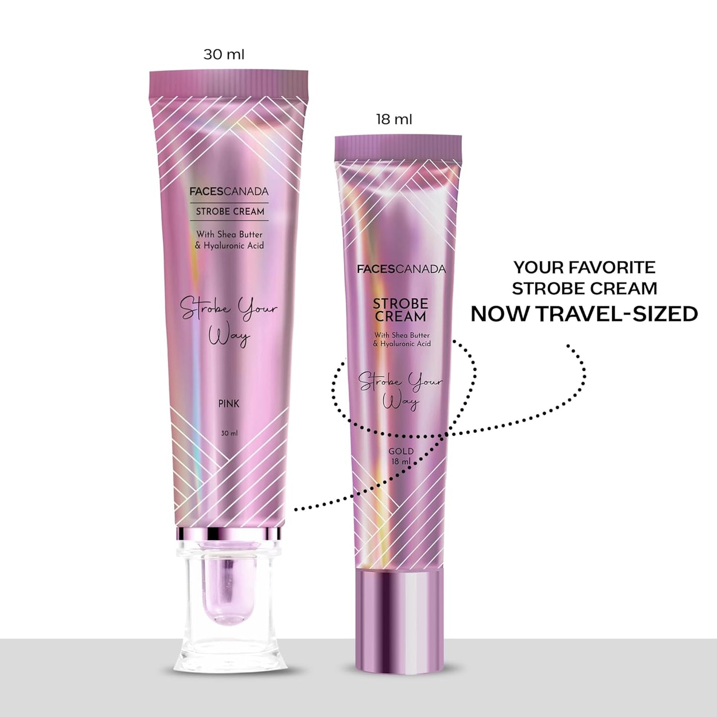 FACES CANADA Strobe Cream Mini- Pink, 18ml | Primer + Highlighter + Moisturizer | Shea Butter & Hyaluronic Acid | Intense Hydration | Flawless Radiant Dewy Skin | Illuminating & Glowing Makeup Base