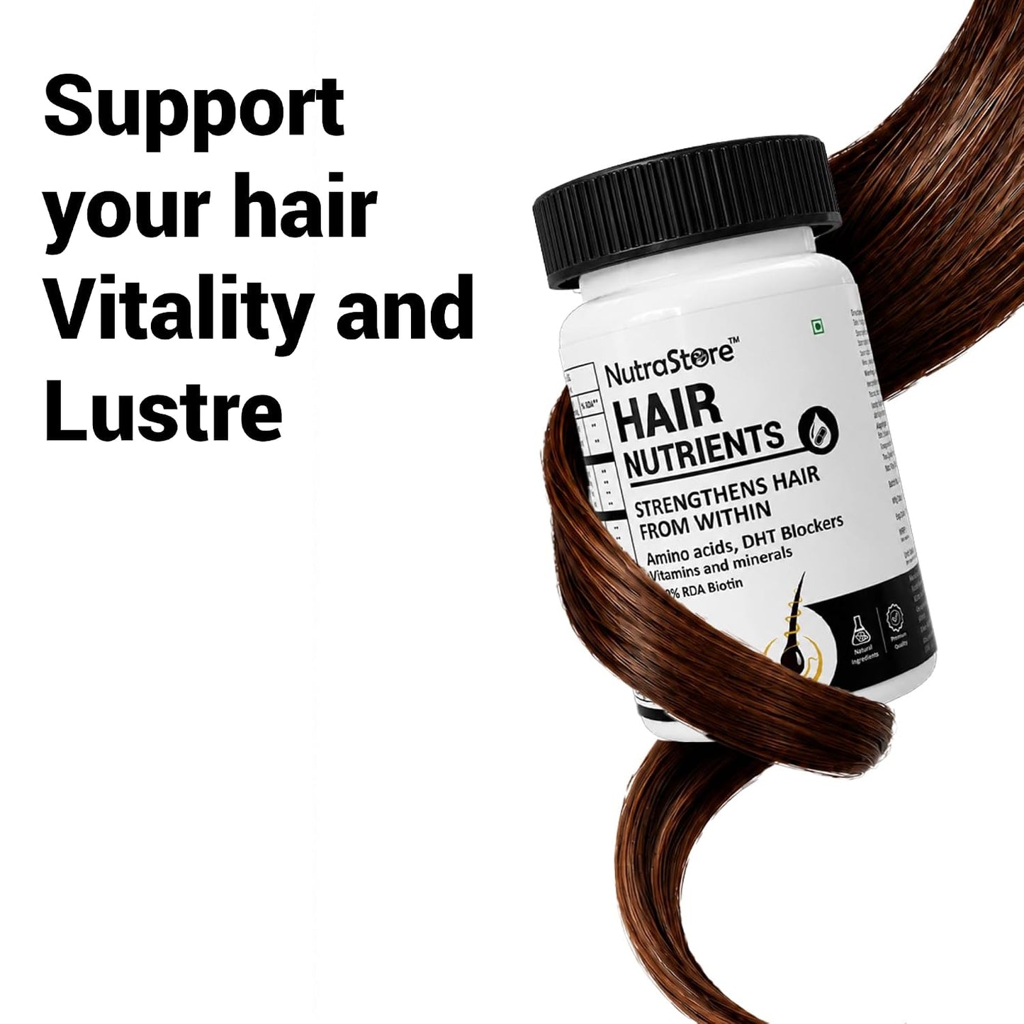 NutraStore Hair Nutrients | Biotin Tablets for hair regrowth support | With Essential Amino Acids, DHT Blockers, Vitamins & Minerals | Support Hair Growth and Strength | Hair Supplement for Men & Women |30 Tablets