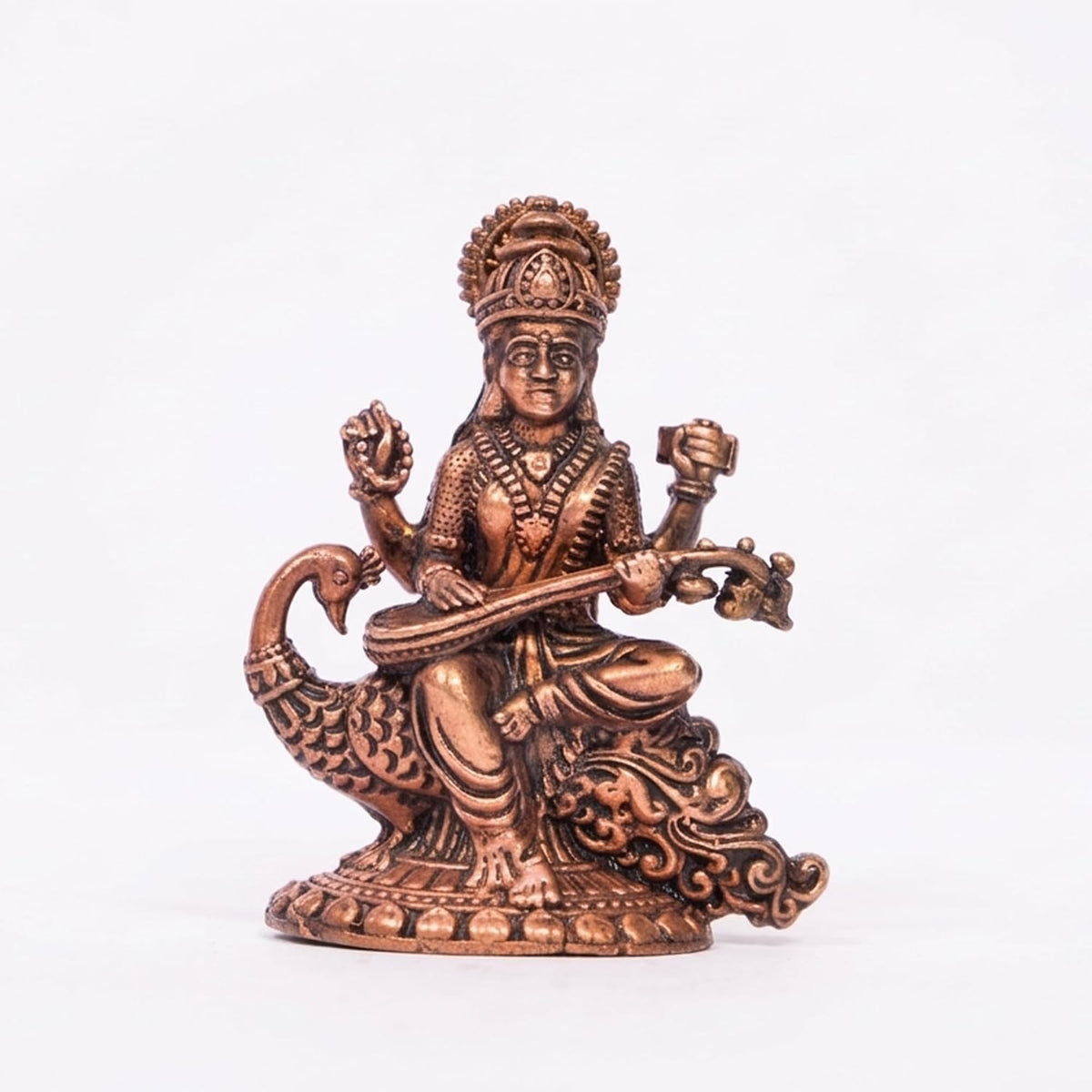 Pure Copper Saraswati MATA Murti | Handcrafted Copper Idol for Pooja Room, Vastu Decor | Traditional & Auspicious Religious Hindu God Showpiece & Gift Item | 85gm (6x5 cm)