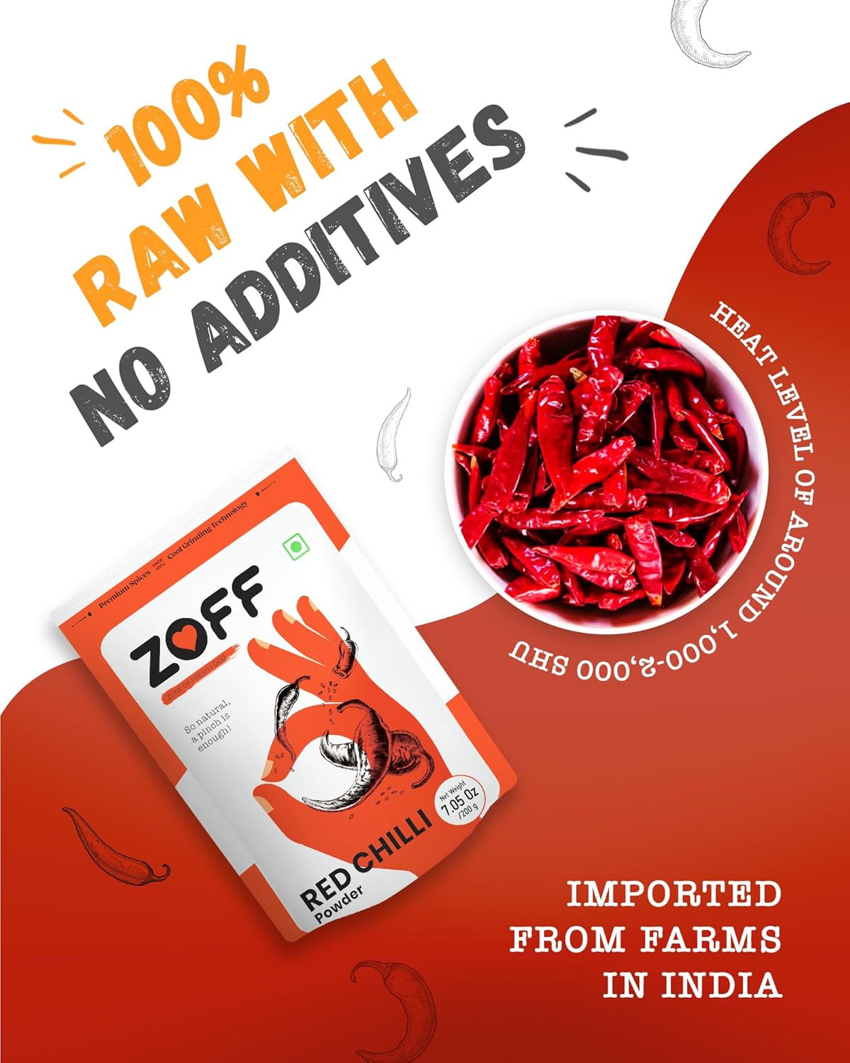 Zoff Red Chilli Powder with Natural Oils - Premium-Quality, Pure & Unadulterated Lal Mirch Powder – Sourced from Hand-Picked Red Chillies - Freshness & Aroma Preserved - Mirchi Powder 200gms