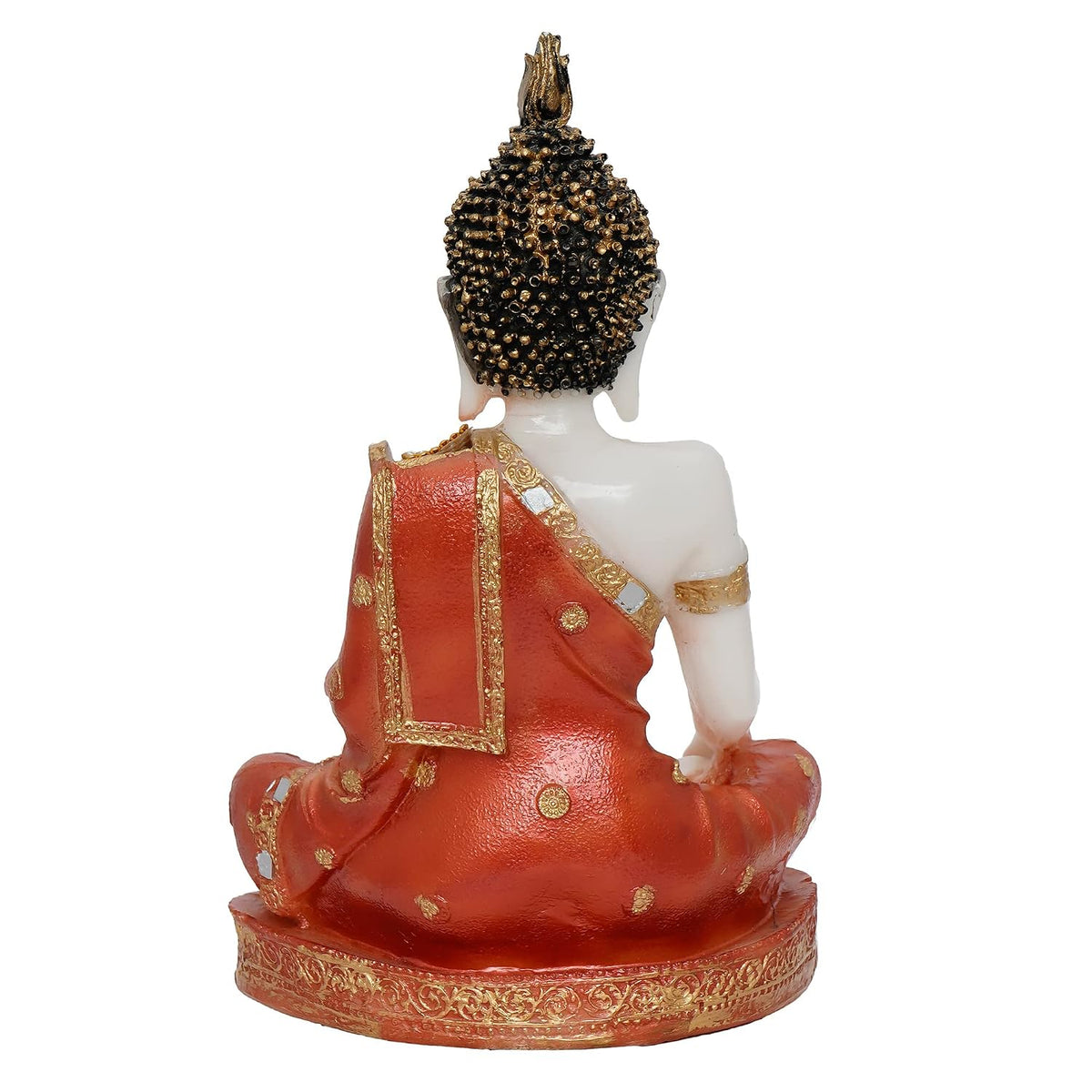 Polyresin Orange & White Meditating Lord Buddha Statue - Serene Inspiring Home Decor Accent Perfect for Meditation Room, Living Space, Yoga Studio, Office - Gift for Housewarmings, Diwali