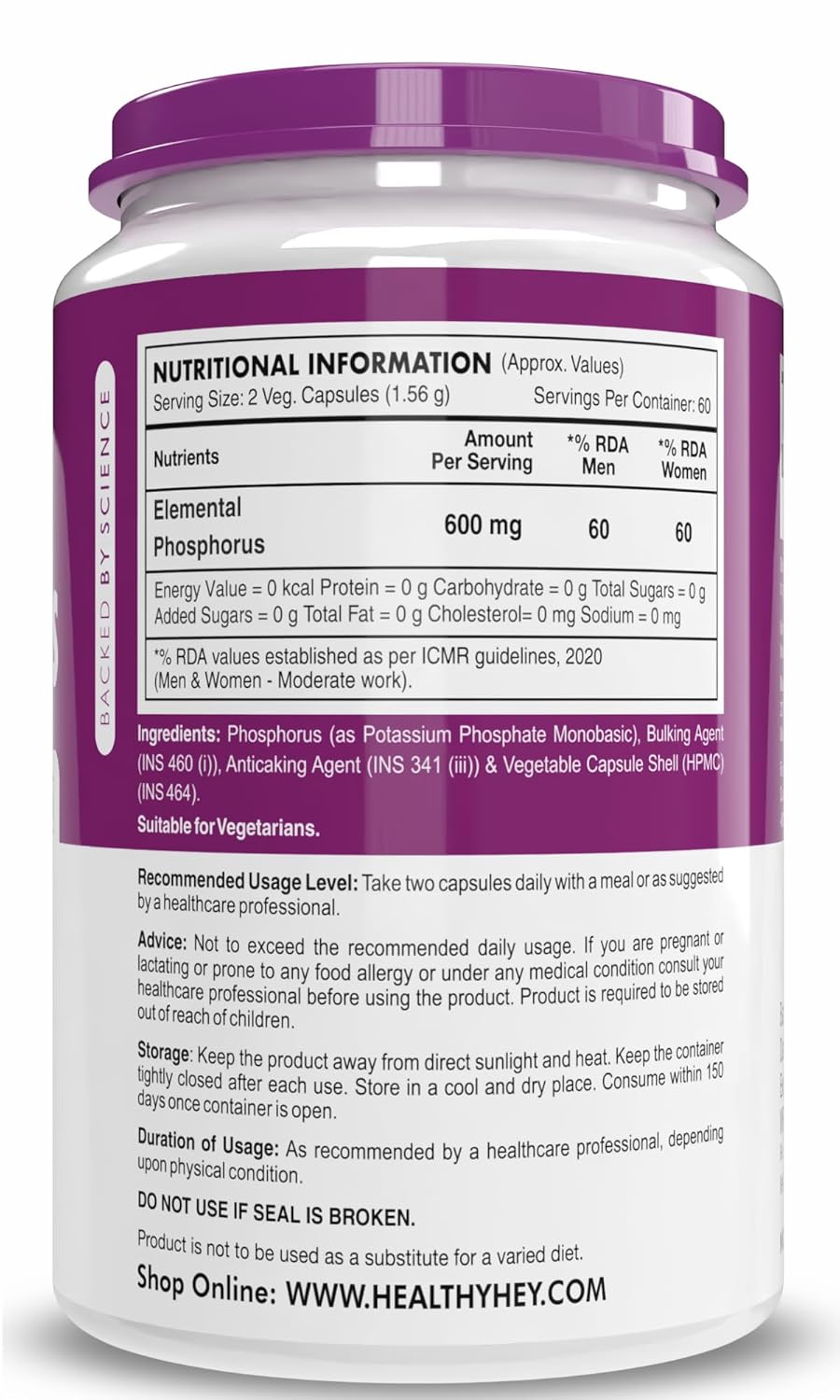Zephivo HealthyHey Nutrition Phosphorus - Support Bone Health -120 Veg. Capsules