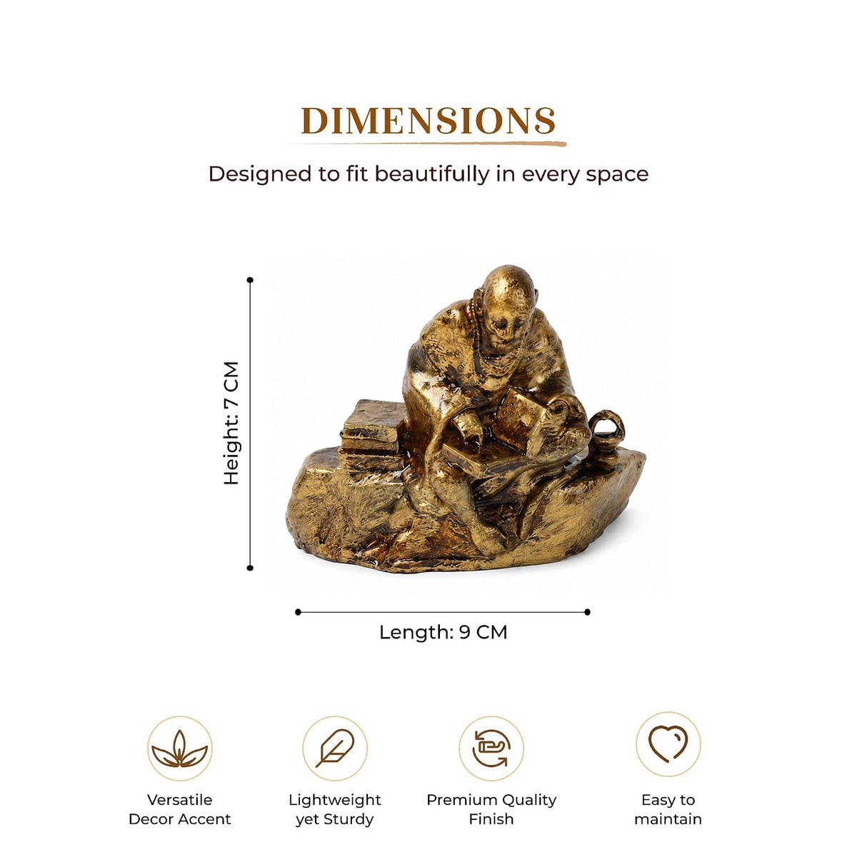 Polyresin Ramayani Hanuman Ji Idol | Lord Hanuman Statue for Pooja Room | Antique Bajrangbali Murti Devotional Showpiece (L9 cm x W6 cm x H7 cm)