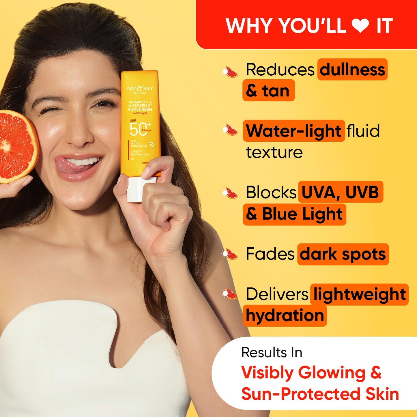 Zephivo DOT & KEY Vitamin C + E Super Bright Sunscreen Spf 50|Water-Light,UVA/UVB & Blue Light Protection|For Even Toned & Glowing Skin|With Liquid Spf 50+++|No White Cast,|For All Skin Types|50G,Pack Of 1