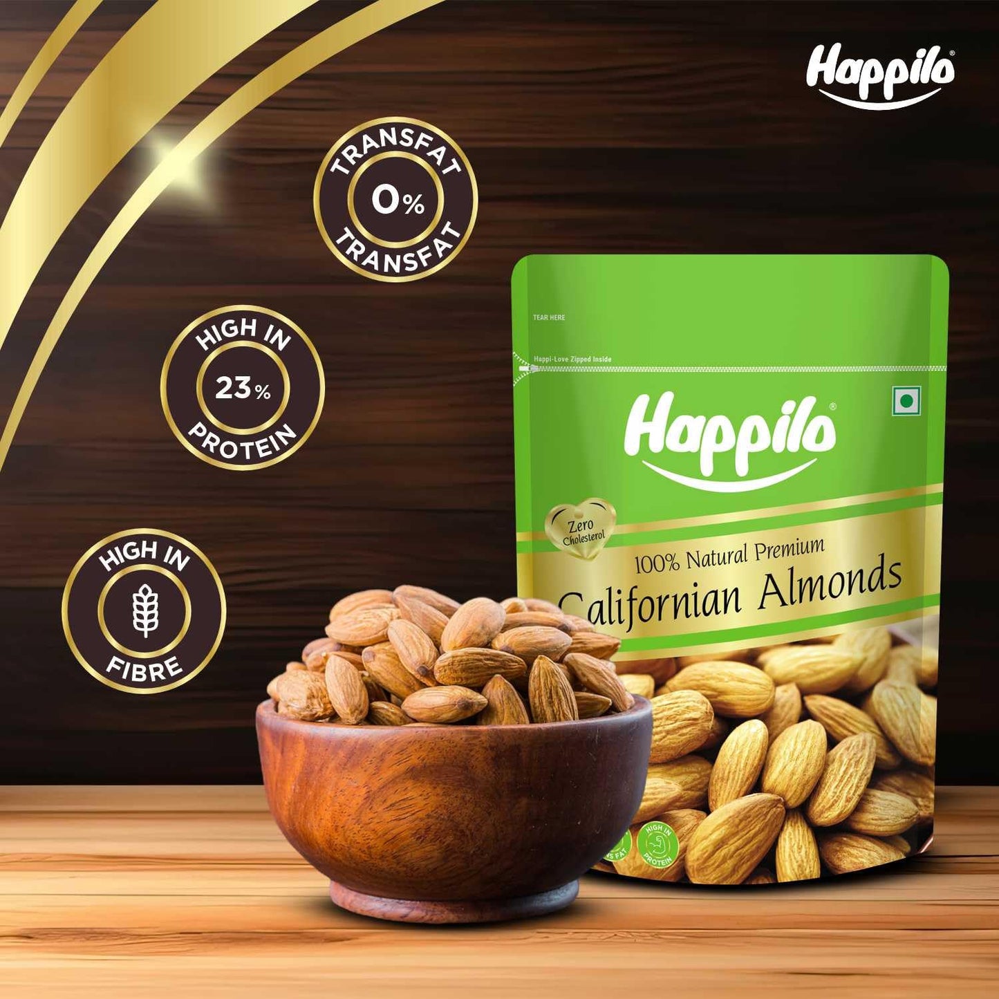 Happilo Premium Natural Californian Almonds 500g | Badam Giri, Healthy Snacks, Dry Fruits | Crunchy Nuts | High in Fiber | Rich in Protein | Magnesium | Phosphorus | Dietary Fibre | Zero Cholesterol