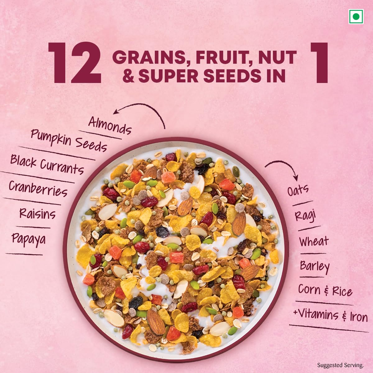 Kellogg's Muesli Fruit Nut & Seeds 750G | 12-In-1 Power Breakfast | USA'S No. 1 Muesli | Multigrain Breakfast Cereal