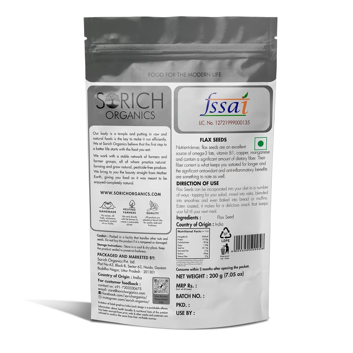 Sorich Organics Flax Seed - Alsi Beej|Alsi Seeds for Hair Growth | Raw Seeds for Eating | Source of Iron & Dietary Fibre | Rich in Protein