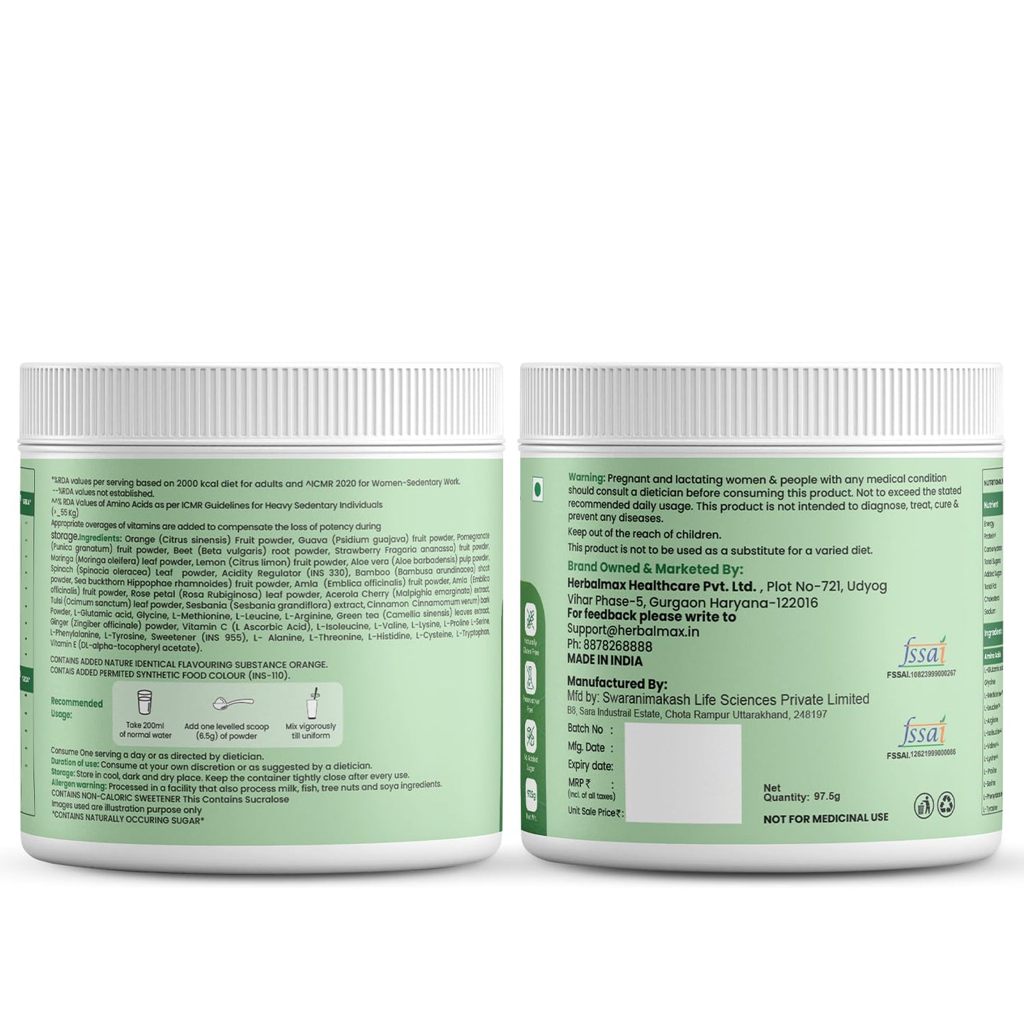 Herbalmax 100% Veg Collagen Beauty Builder 97.5g Plant-Based Collagen Supplement for Hair, Skin, Nails & Joints | With Vitamin C & E | Mixed Fruit Flavour | Naturally Gluten-Free & No Added Sugar