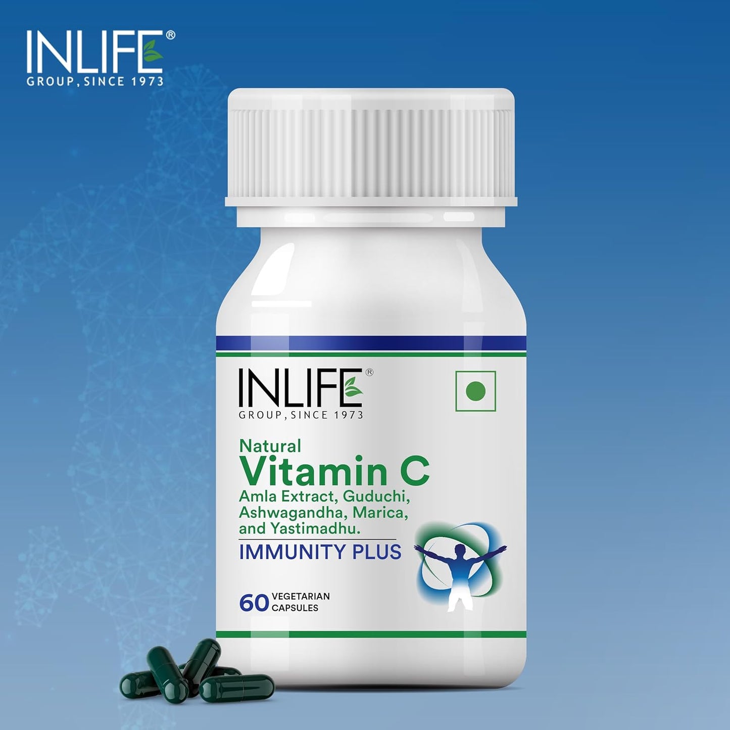 INLIFE Immunity Plus Supplement Natural Vitamin C (Amla) Guduchi Ashwagandha Marica Licorice Ayurvedic Herbal Formula - 60 Vegetarian Capsules