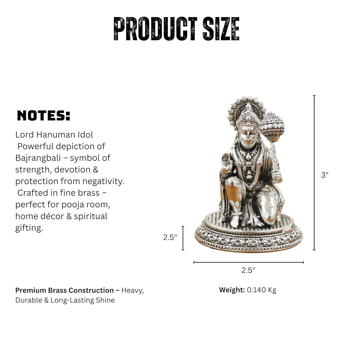 Silver Plated Lord Hanuman Idol Metal Statue for Bajrangbali Worship, Pooja Room, Strength Symbol & Spiritual Gifting