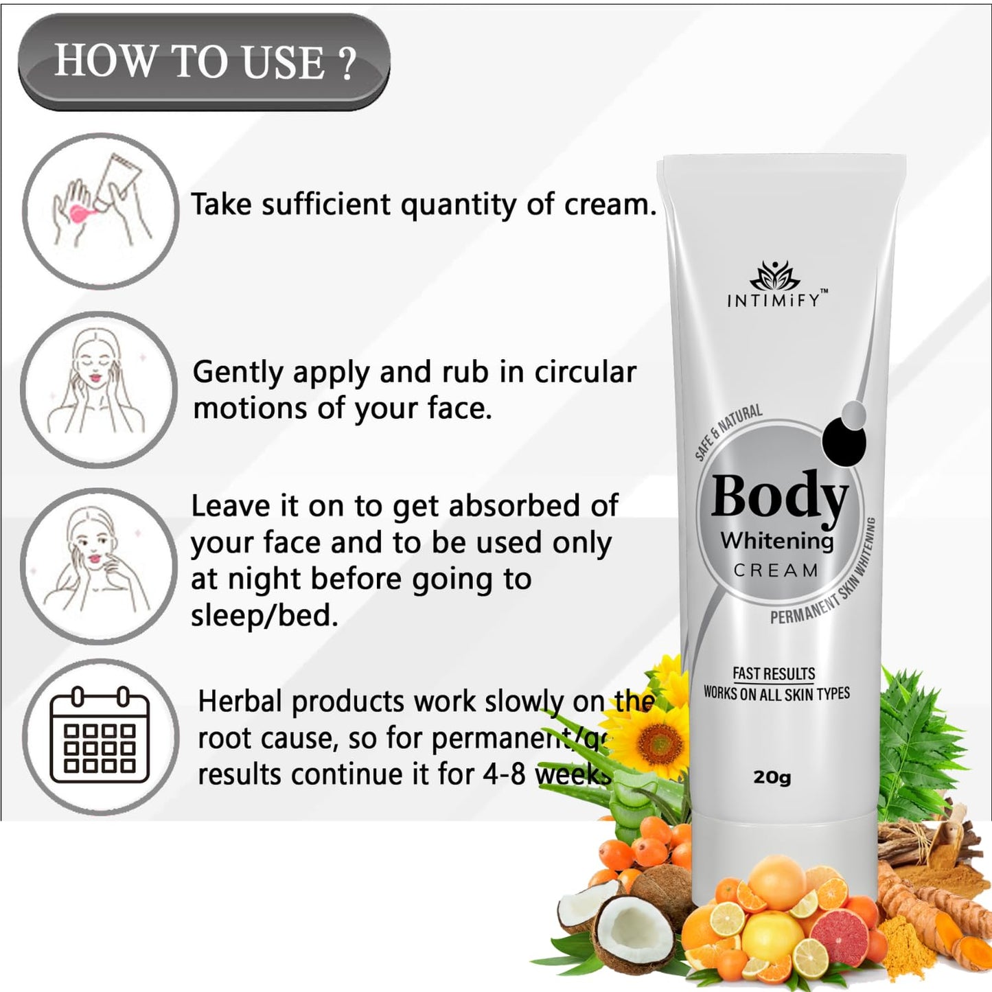 INTIMIFY Body Lotion Skin Whitening Cream for Women, Body gora hone ka cream With Kojic Acid, Glutathione 20g