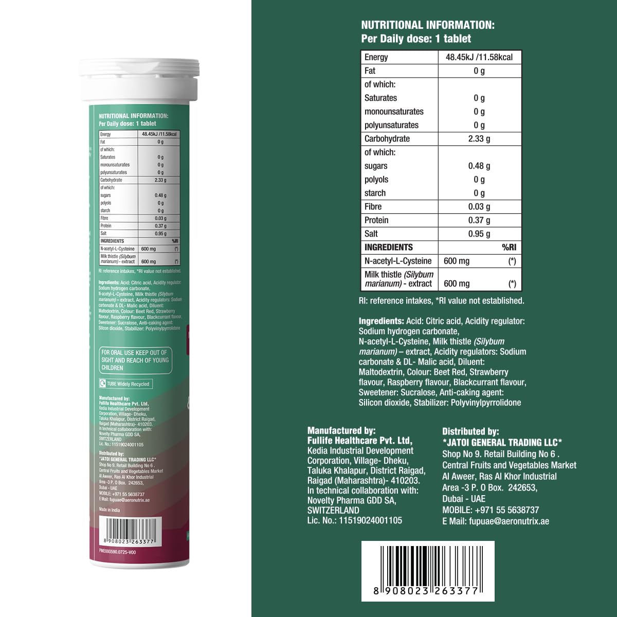 Nutritional information and ingredients label on a supplement container.