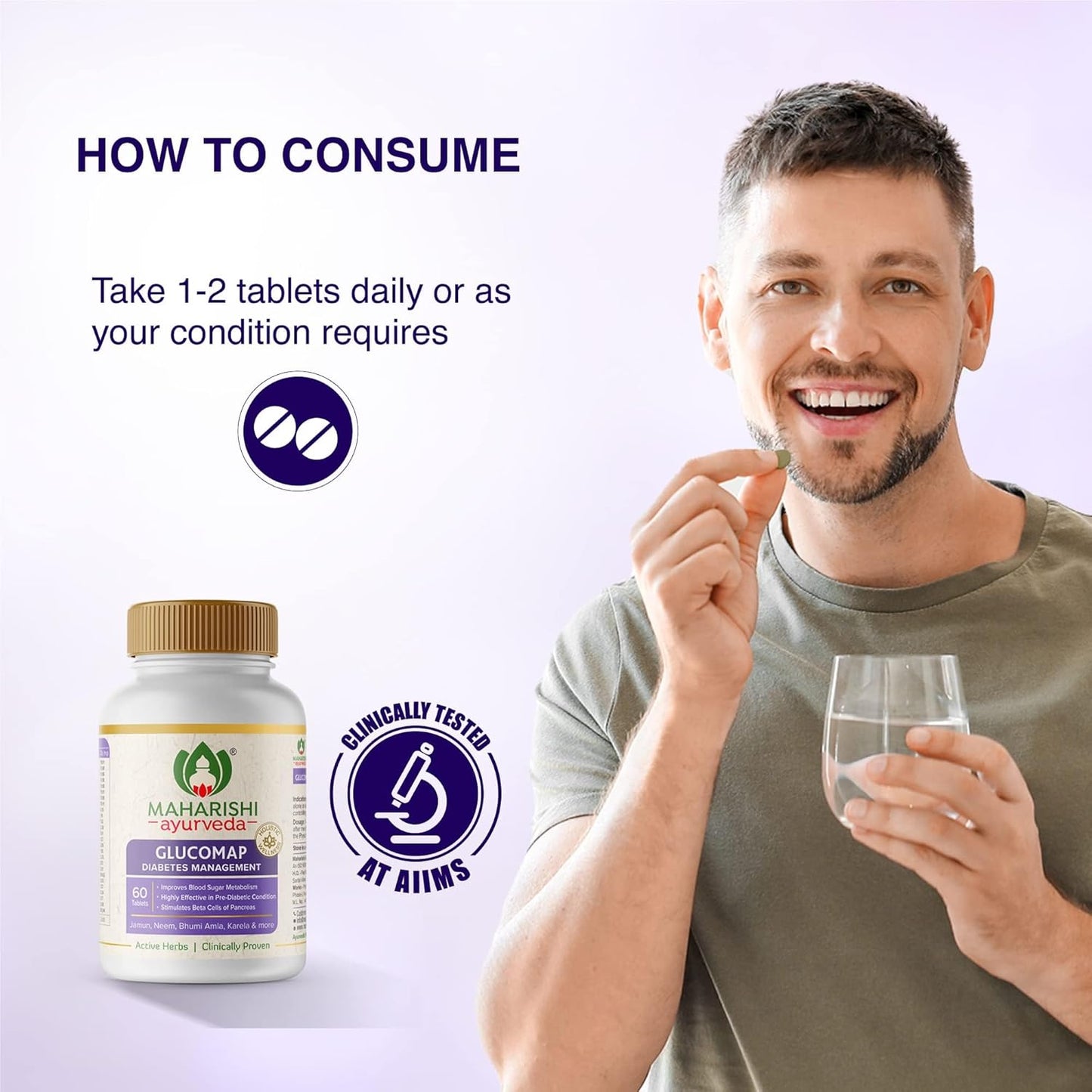 Zephivo Maharishi Ayurveda Glucomap For Diabetes Management With Jamun,Karela,Neem,Arjuna Help Control Blood Sugar Levels Natural Glucose Regulator Helps In Blood Sugar Metabolism 60 Tablets