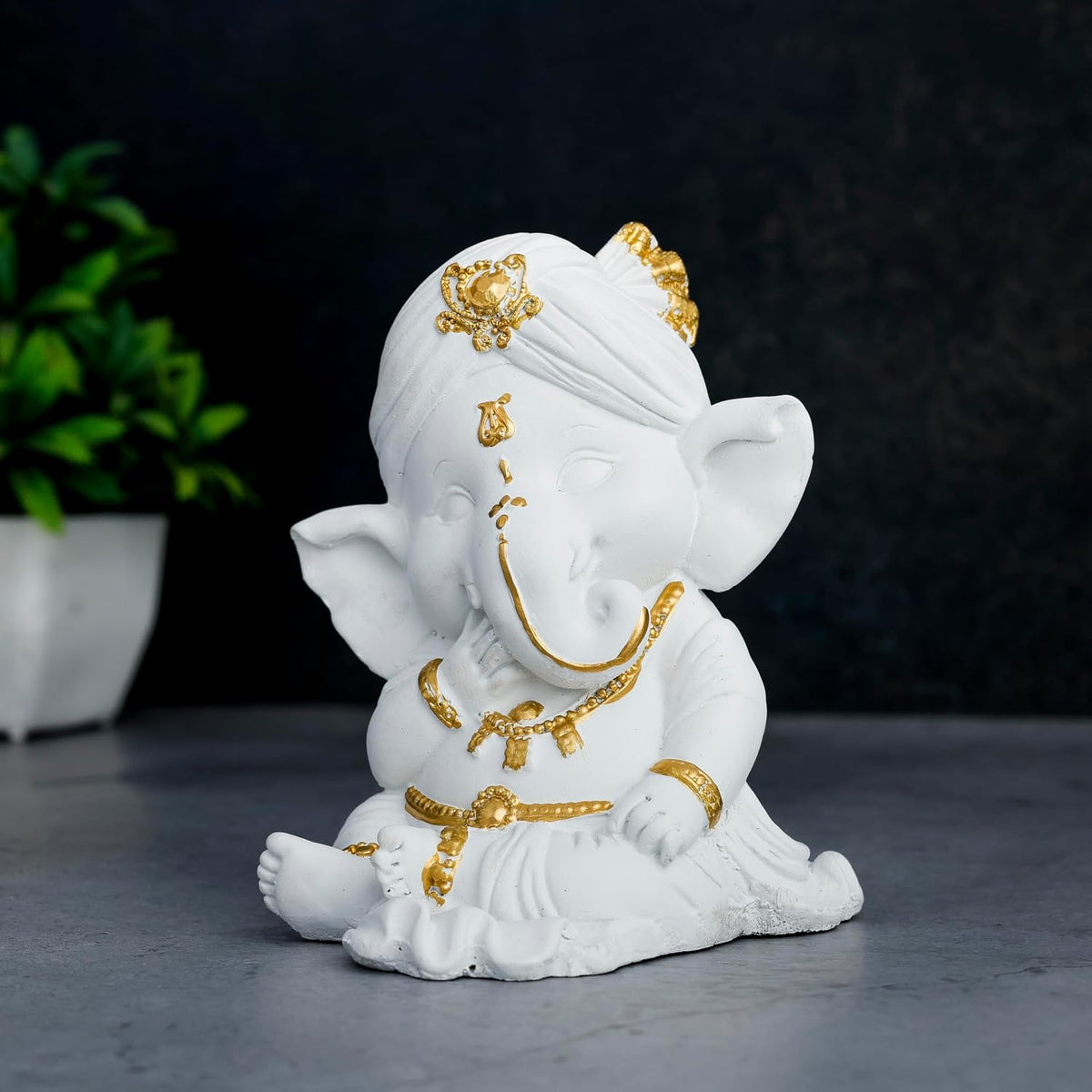 Ganesh ji murti Idol Statue Showpiece Home Decor Items for Living Room and Gifts (White Golden)