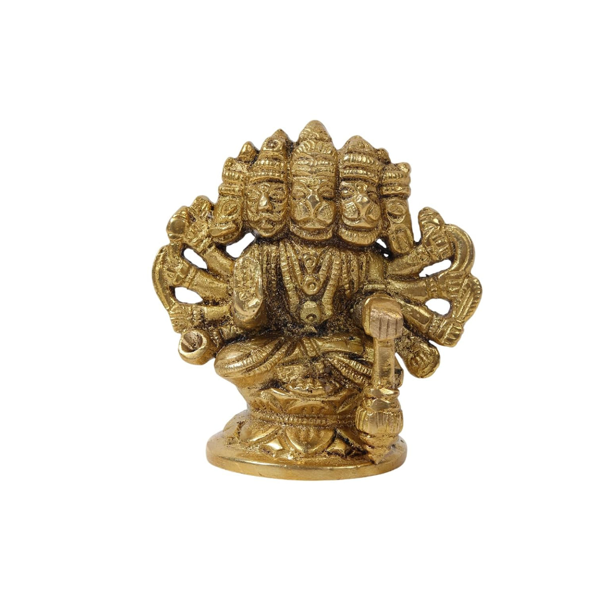 Panchmukhi Hanuman Ji Idol | Brass Five Face Hanuman Sculpture with Radiant Finish for Pooja Room | Festive Gift Idol (Design07: L7 x W5 x H7 cm)