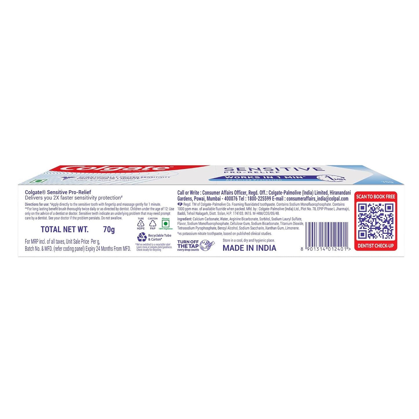 Colgate Sensitive Pro Relief, Sensitvity Relief Toothpaste, 70g, With PRO-ARGIN Technology, Clinically Proven Formula Provides INSTANT Relief From Tooth Sensitivity Colgate Tooth Paste For Instant & Lasting Sensitivity Relief