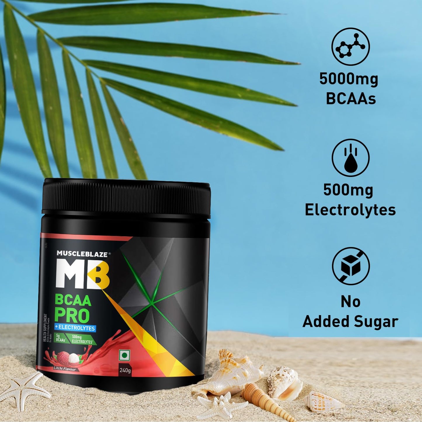 MuscleBlaze BCAA Pro Powder, Powerful Intra Workout (Litchi, 240g, 30 Servings) | With 5g BCAAs & 500mg Electrolytes