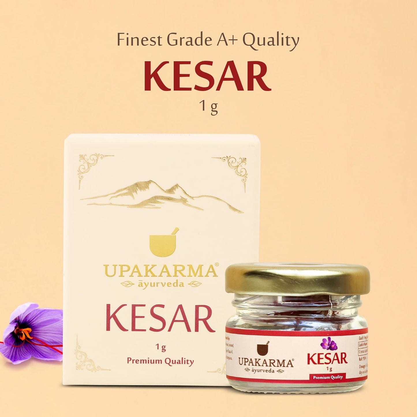 UPAKARMA Kashmiri Kesar Saffron Original 1gram - Premium A+++ Grade in Gift Box, 100% Pure, Handpicked for Flavor & Aroma, Ideal for Cooking & Sweets - Pack of 1