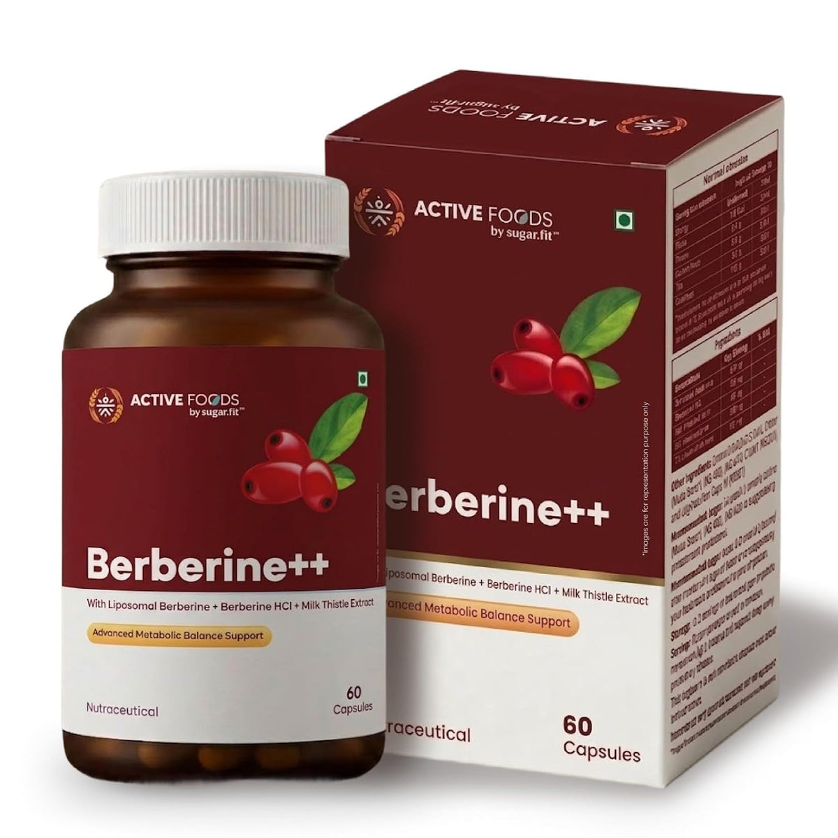 Sugar.fit Berberine Supplements 1000mg | Liposomal Berberine HCl with Milk Thistle, Cinnamon & Chromium | For Metabolism, Healthy Blood Sugar & Liver Wellness Support | 60 Veg Capsules