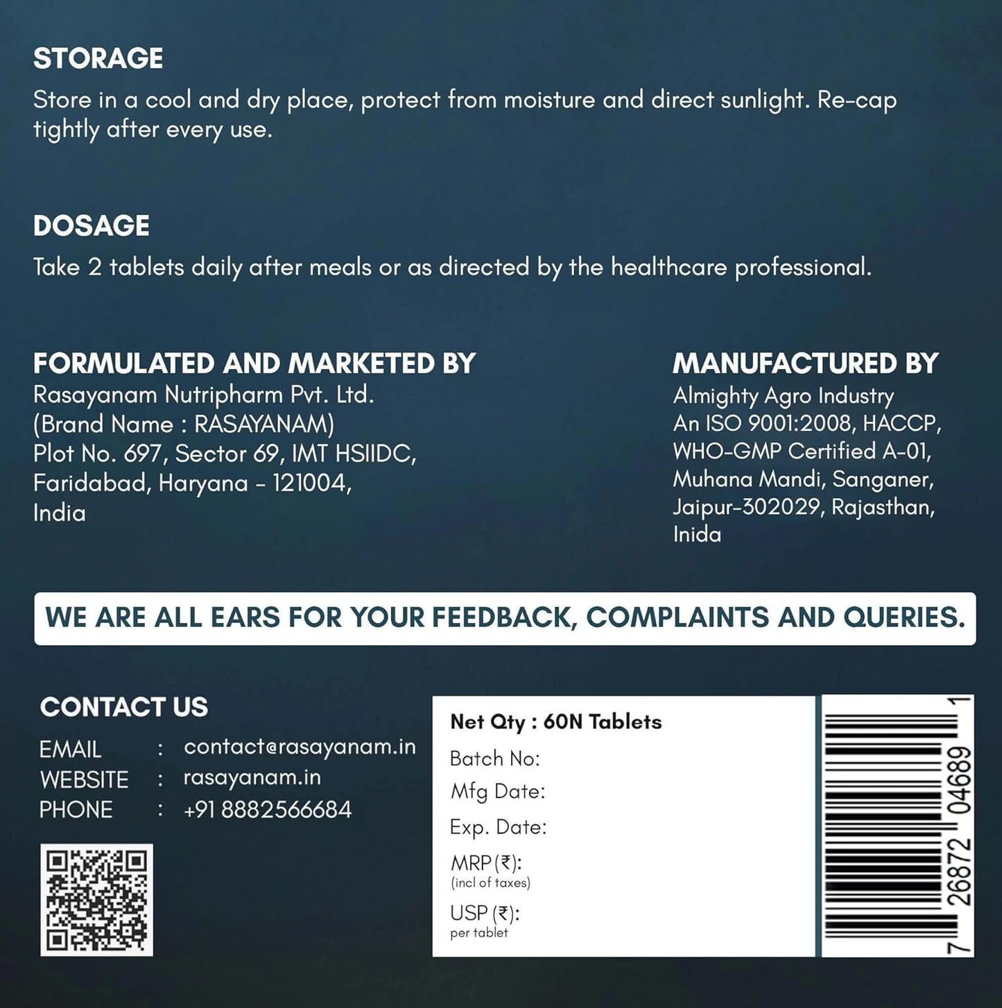 Rasayanam Multivitamin for Men | 52 Ingredients with 100% RDA of Vitamins & Minerals | Energy, Immunity, Performance, Bone, Joint & Heart Health | Daily Multivitamin Tablet for Men - 60 Tablets