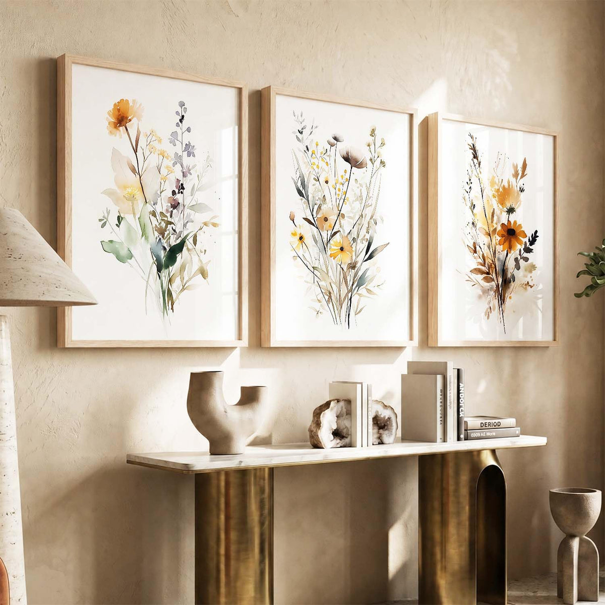 Home Decor Floral Painting Decorative Modern Wall Art poster With Frame For Living Room Bed Room Hotel Wall Decor Digital Reprint Set of 3 (10X13 inch)