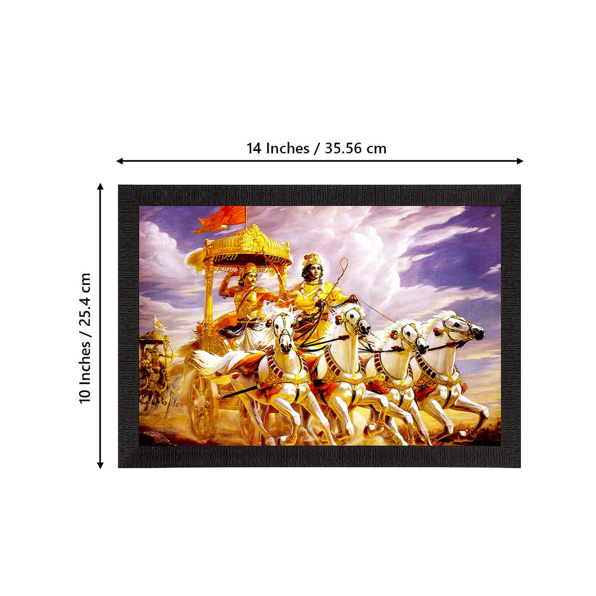 Shree Krishna Arjun On Rath Digital Printed Religious Wall Painting - Divine Artwork for Home, Temple, and Meditation Spaces for Krishna Devotees and Spiritual Seekers