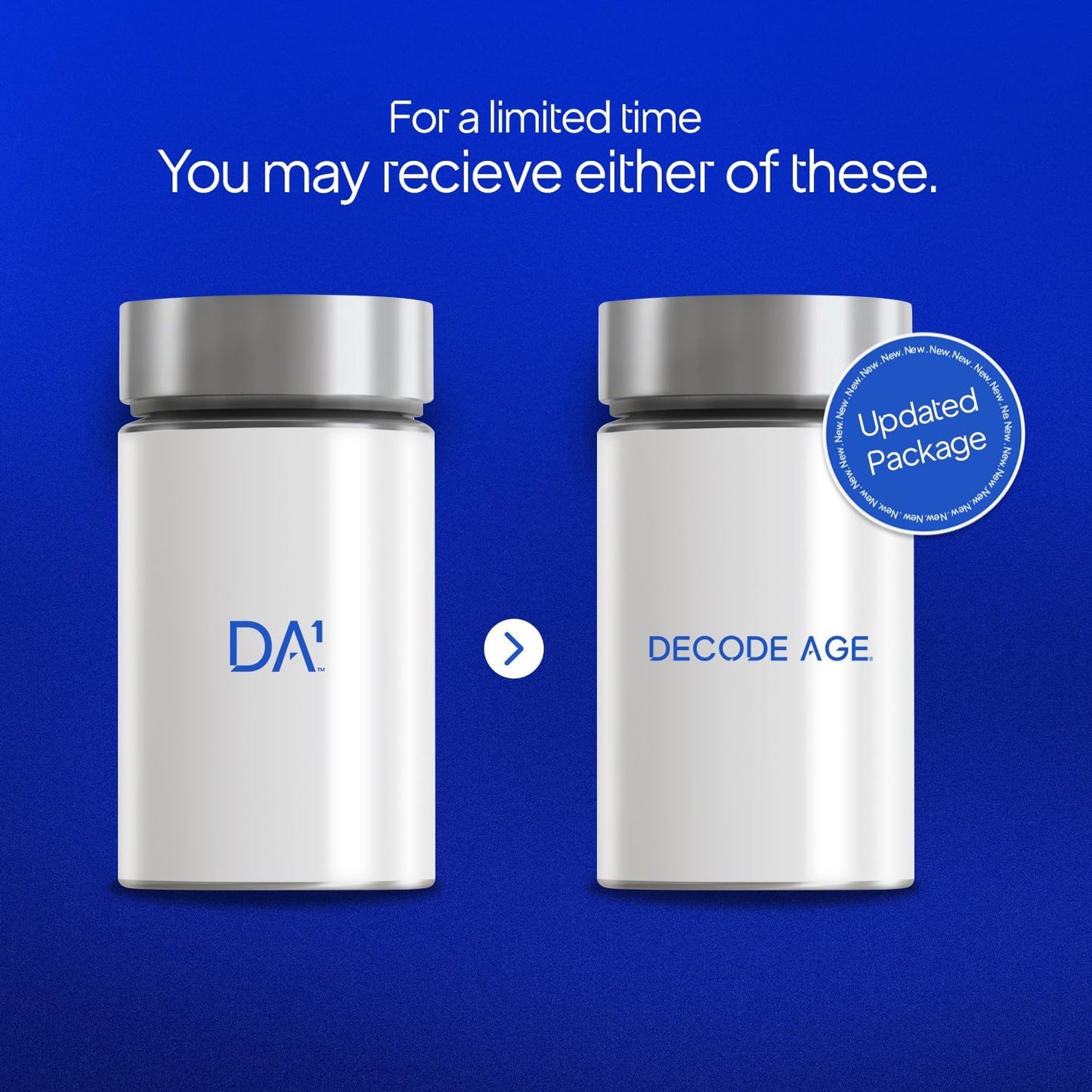 Two white containers with silver lids on a blue background, featuring text about a limited-time offer.