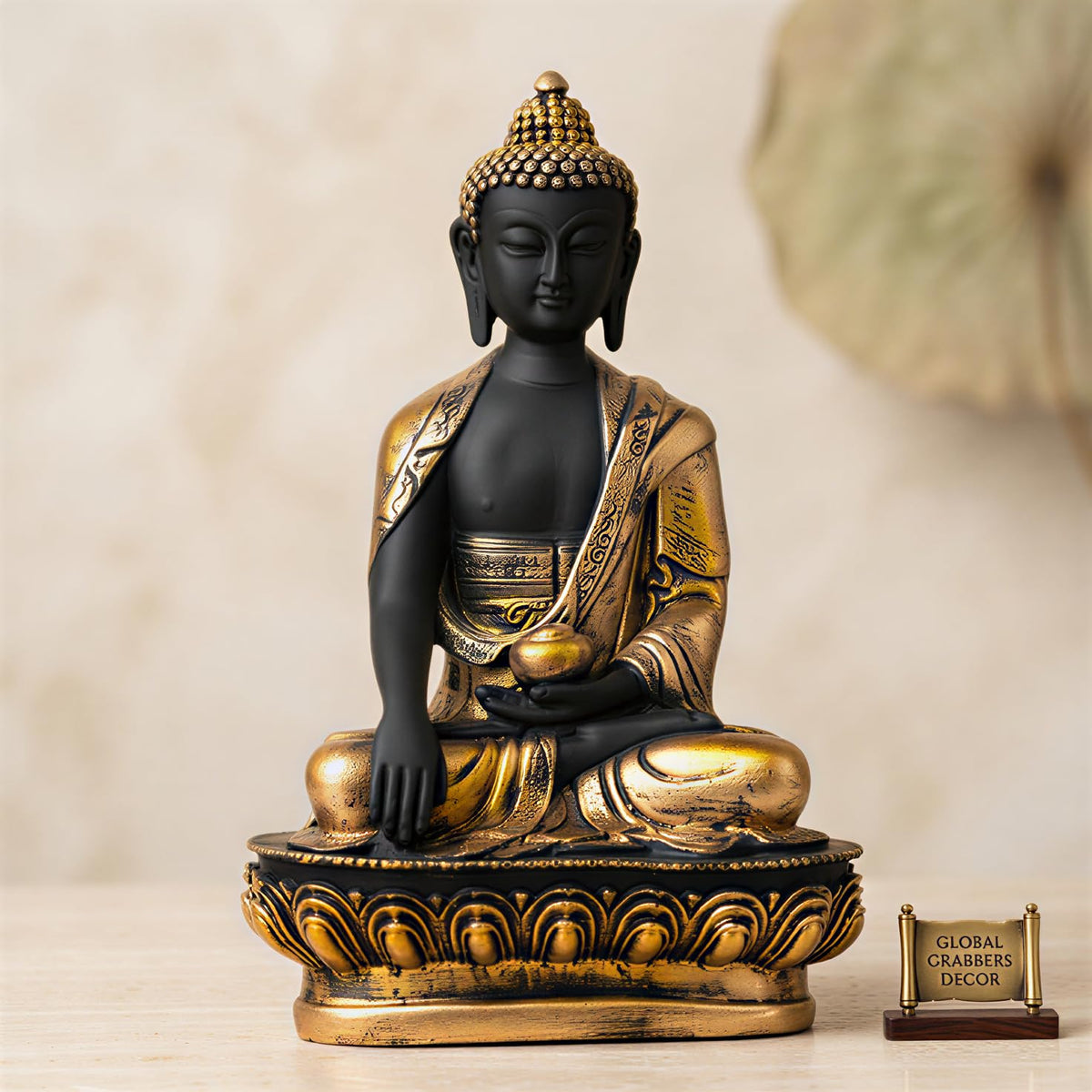 New Limited Edition Meditating Sitting Buddha Idol Statue showpiece Home Decor Decoration Items for Living Room and Gifts (Golden3 Black-BS1)