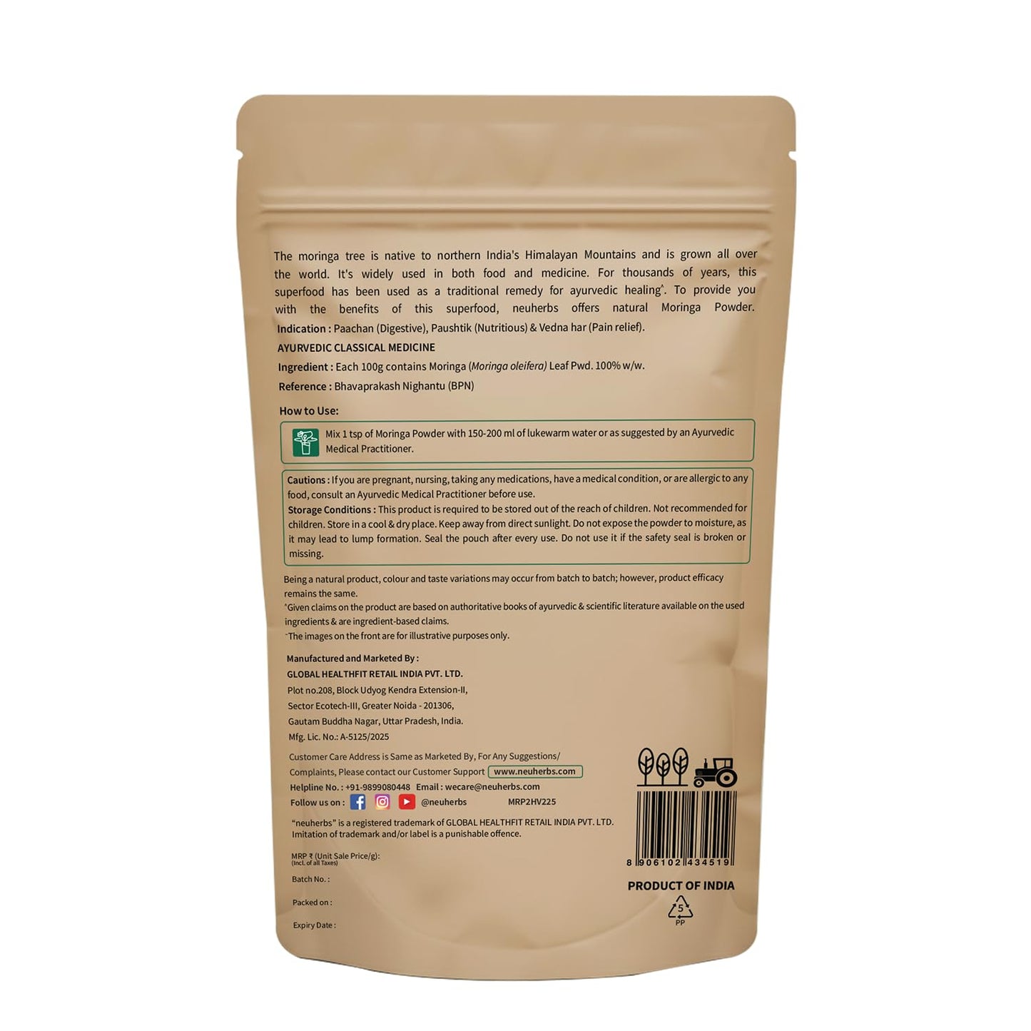 Neuherbs Moringa Leaf Powder - 200g | Drumstick Leaves Powder To Boost Energy & Immunity | Support Digestion & Weight Loss | Rich in Vitamin A, C, Iron & Fiber | 100% Pure & Natural