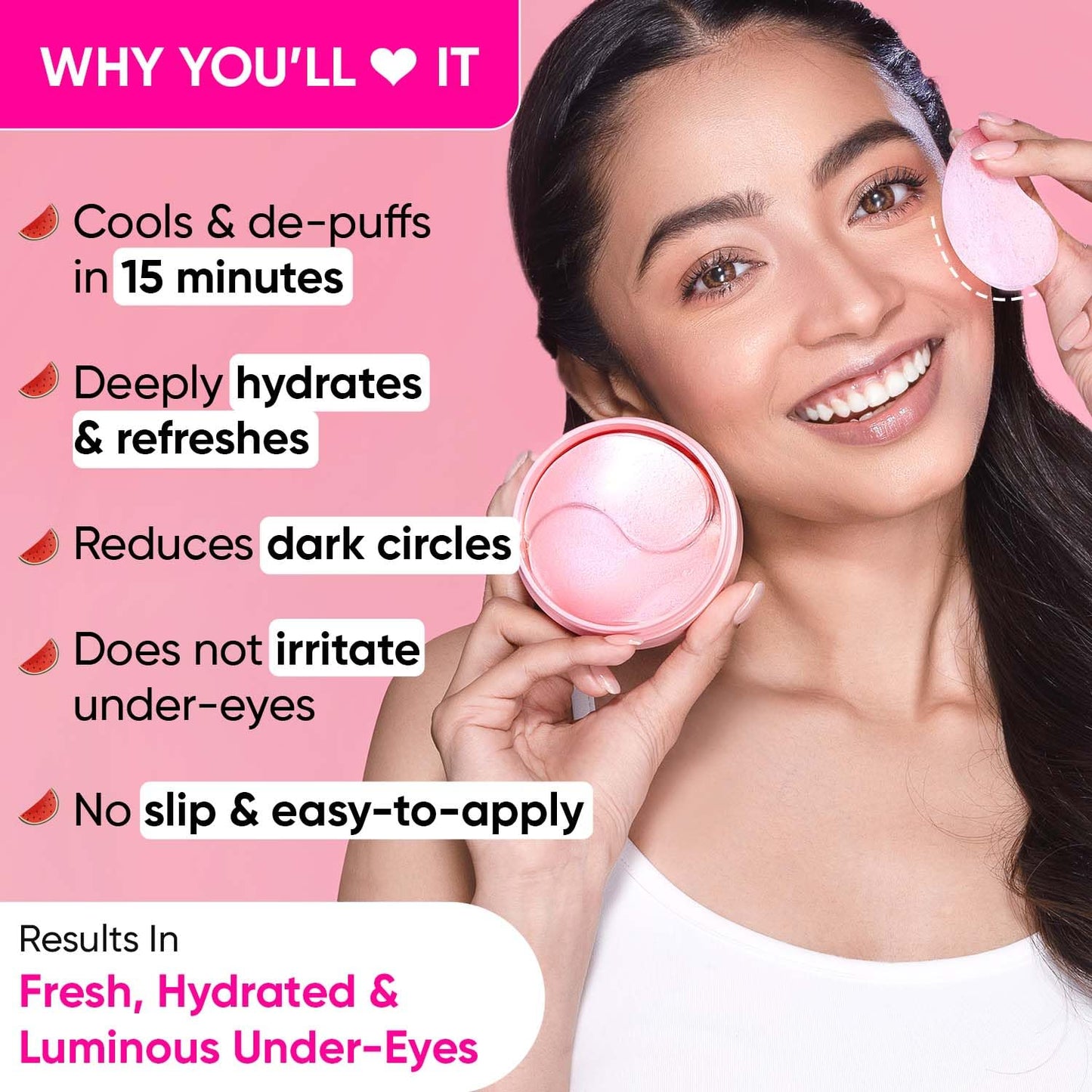 Zephivo Dot & Key Watermelon Cooling Hydrogel Under Eye Patches for Dark Circles & Puffiness Reduction | With Hyaluronic & Niacinamide | Eye Patches | Instantly Hydrates, Cools & De-Puffs | 60 Patches