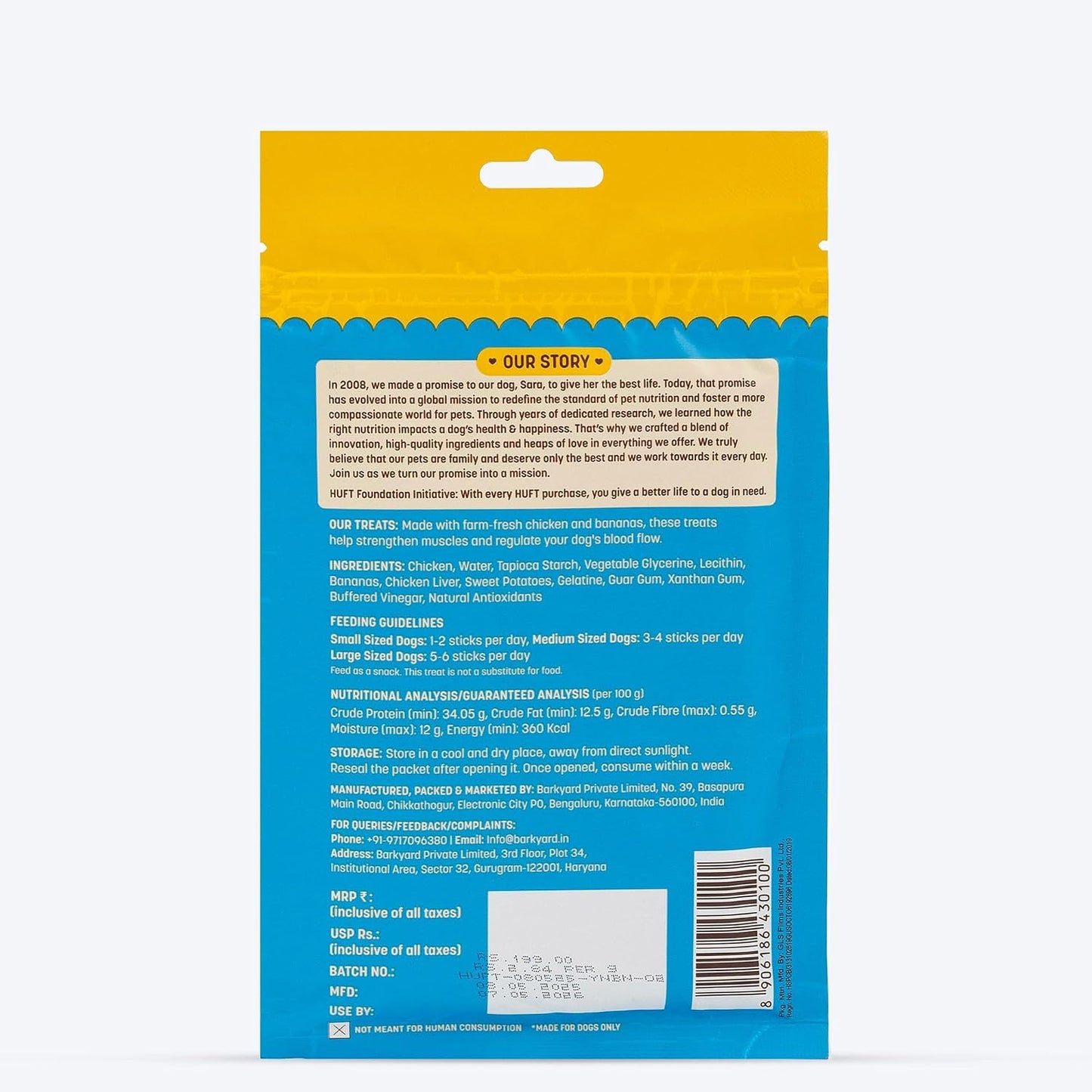 Yum Nums by HUFT Soft & Chewy Sticks - 70 gm | Banana & Chicken Dog Treats | Puppy Training Treats | Dog Snacks & Treats for Small & Large Dogs | High-Protein