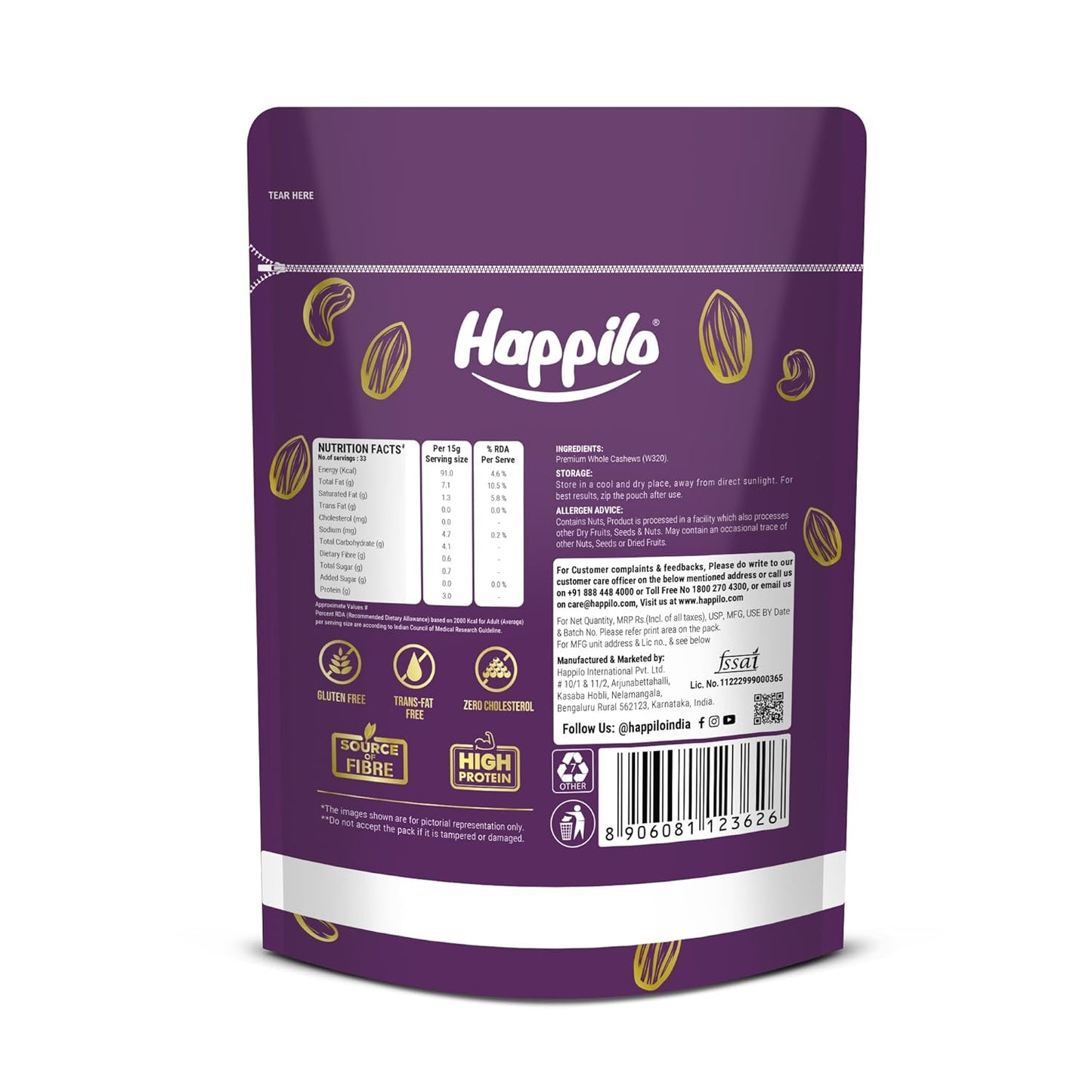 Happilo Premium Natural Whole Cashews 500g Value Pack | Dry Fruits, Kaju, Healthy Snacks | Unsalted Cashew Nuts | Crunchy, Nutritious & Delicious Nuts | Rich in Protein, Magnesium & Phosphorus