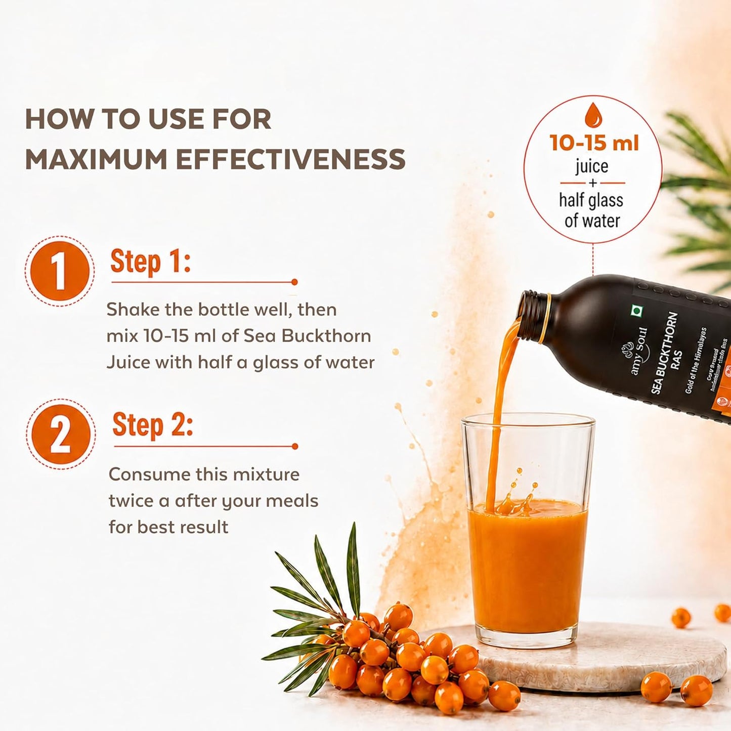 Sea Buckthorn Juice 425ml | Natural Wellness Drink with Vitamin C, Omega 3 6 7 9 & Antioxidants | Sea Buckthorn Ras for Immunity Support, Skin & Hair Wellness, Energy & Digestion | Dark Glass Bottle | No Added Preservatives