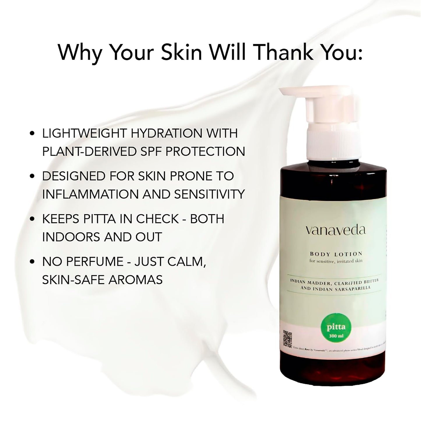Vanaveda Pitta Body Lotion for Sensitive Skin | Lightweight Ayurvedic Moisturiser | Daily Hydration for Balanced, Comfortable Skin | 300ml